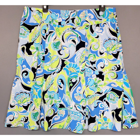 Courtenay Skirt Womens 18W Blue Green Paisley A-Line Cotton Stretch Side Zip - Picture 10 of 11